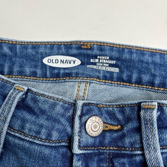 OLD NAVY Deep Blue High Rise Raw Hem Power Slim Straight Leg Jeans SIZE 4 - Picture 3 of 6